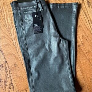 PAIGE Gray Bootcut Jeans with Modern Metallic Finish